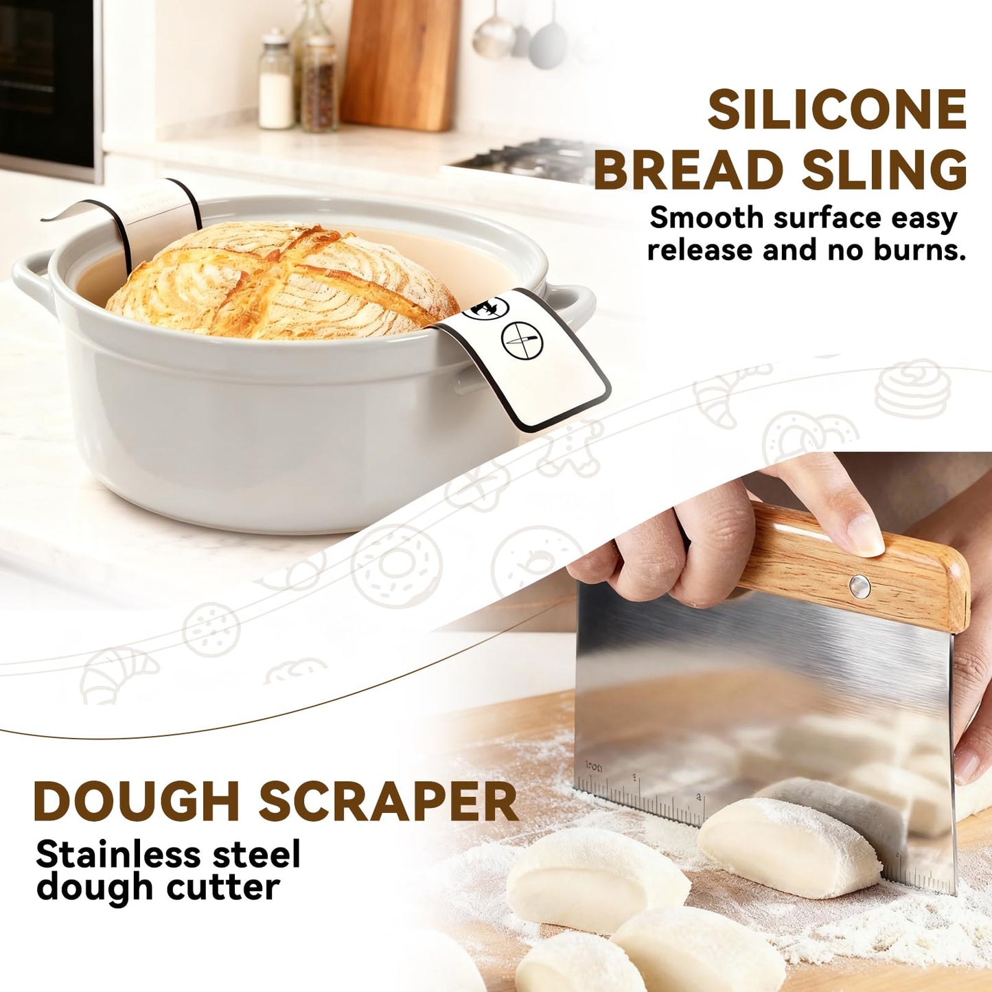 Sourdough Starter Kit - Banneton Proofing Basket 9 Inch Round & 10 Oval, Complete Sourdough Bread Baking Supplies with Starter Jar, Bread Sling, Lame, Danish Dough Whisk, Bags