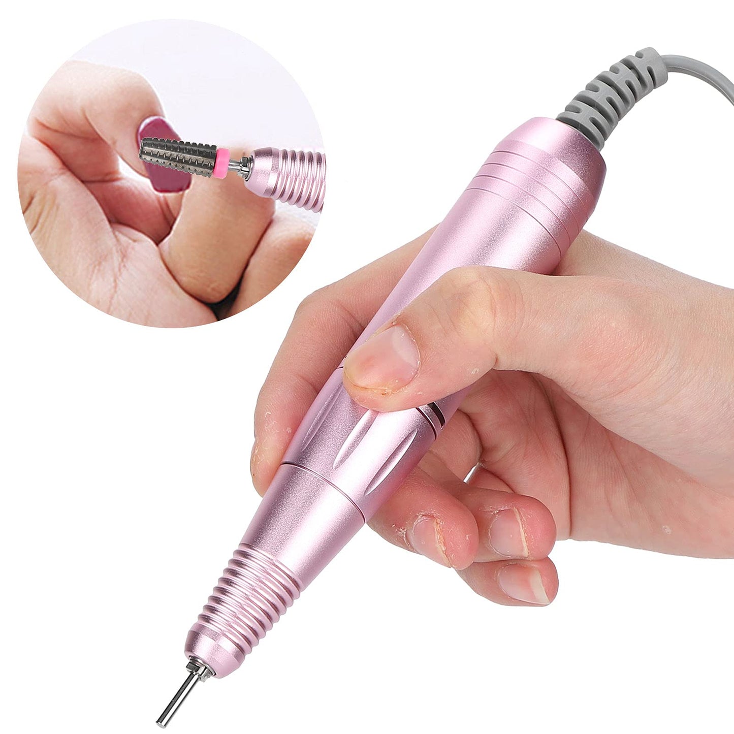 Replacement Handle for Electric Nail Drill Machine, 35000rpm Nail Drill Pen Replacement Handle Nail Polisher Grinder Handpiece Handle Electric Portable Nail Polishing Machine Replacement Handle(Pink)