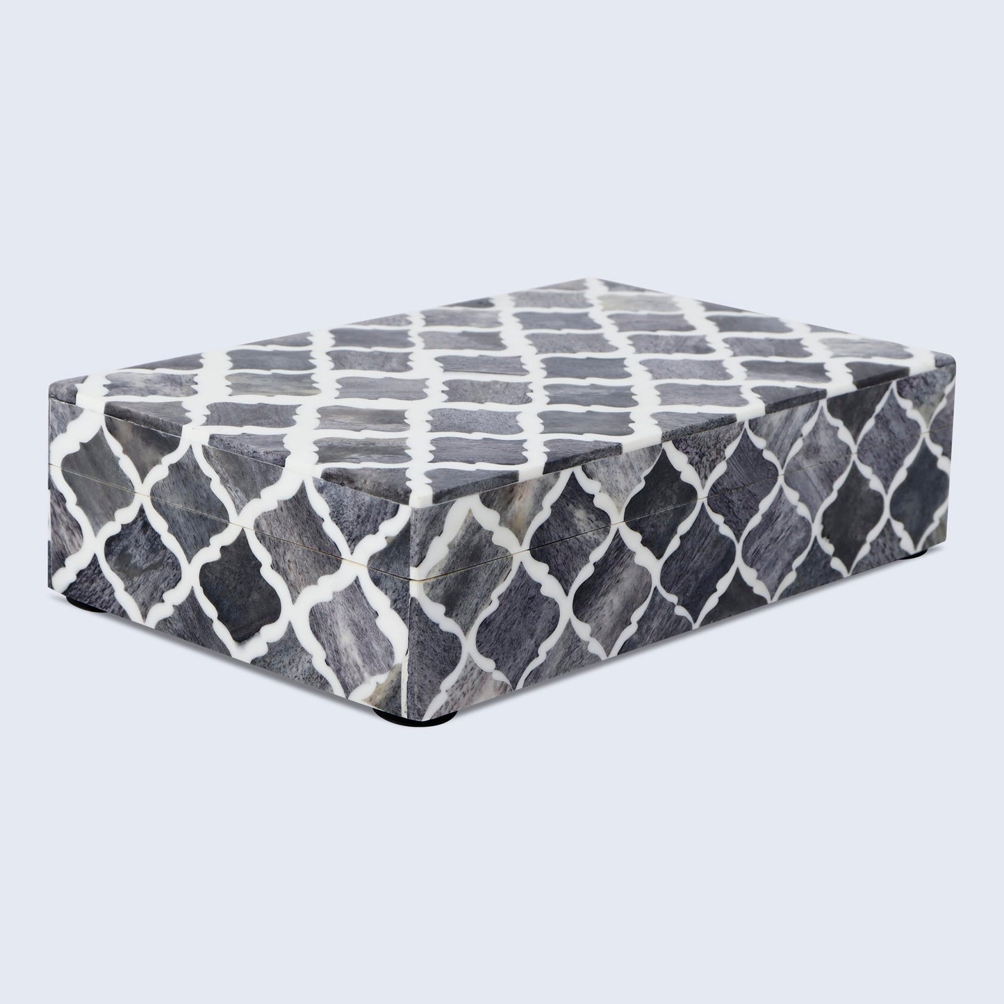 Handicrafts Home Small Decorative Storage Box with Lid, Moroccan Jewelry Keepsake Trinket Box Organizer, Wooden Coffee Table Dresser Storage Box, Gray, 8 x 5 x 2 Inch, Moroccan Collection