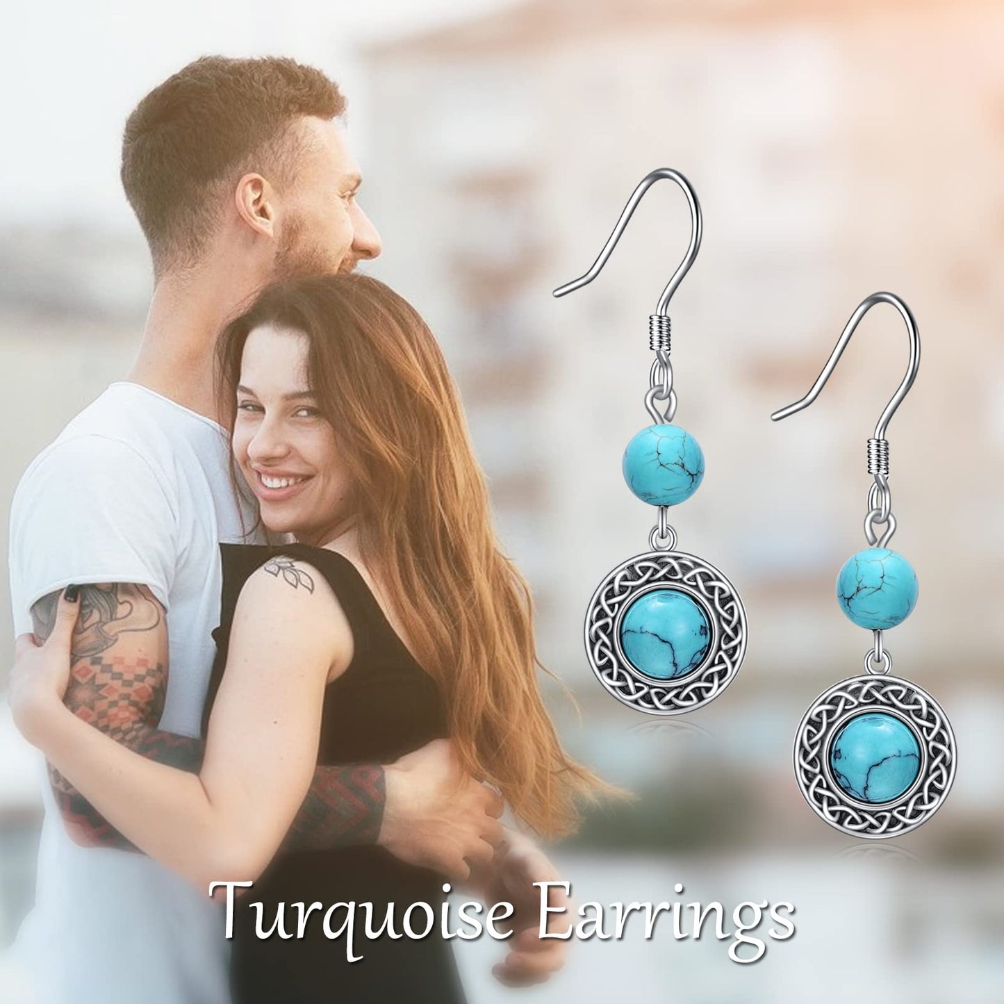 POPLYKE Celtic Turquoise Earrings for Women 925 Sterling Silver Celtic Earrings Vintage Turquoise Jewelry Turquoise Dangle Earrings