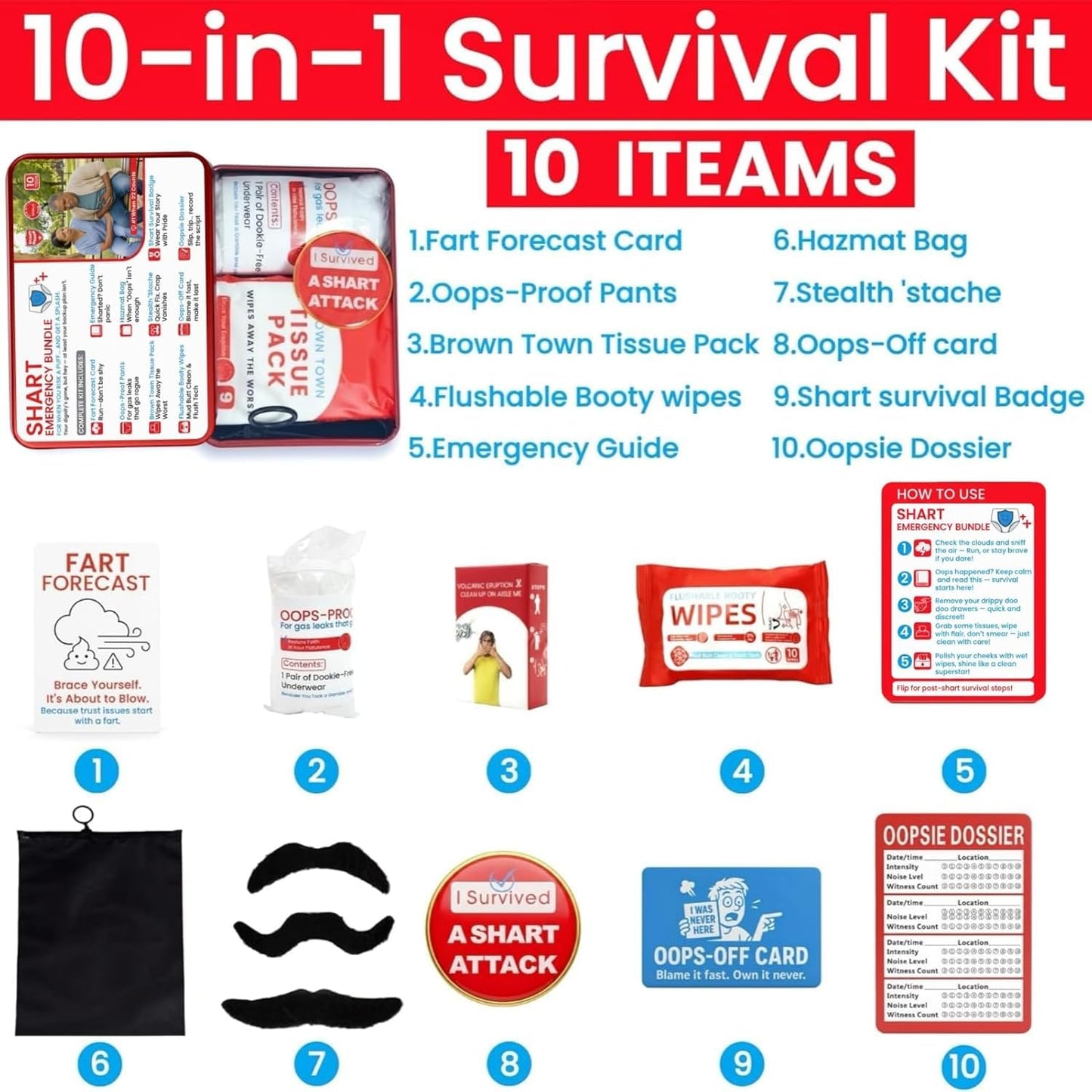 VANCON Funny Gag Gift Emergency Kit – Hilarious Practical Joke Survival Kit, Novelty White Elephant Gift for Adults