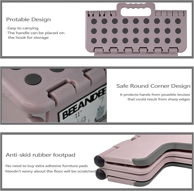 Foldable Step Stool Sturdy Safe Enough - Holds up to 300 Lb - 11 inch Footstool for Adults or Kids, Folding Ladder Storage/Opens Easy, for Kitchen,Toilet,Camping (Dusty Pink Puple)…