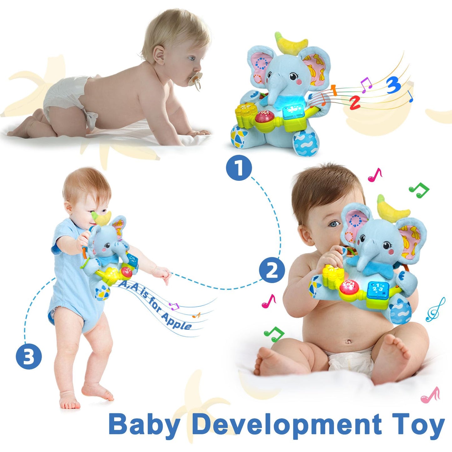 Holaxander Baby Gift Set for 0-6-12+ Months (1 * Baby Ladybug Musical Toy & 1 * Musical Plush Elephant Toy)