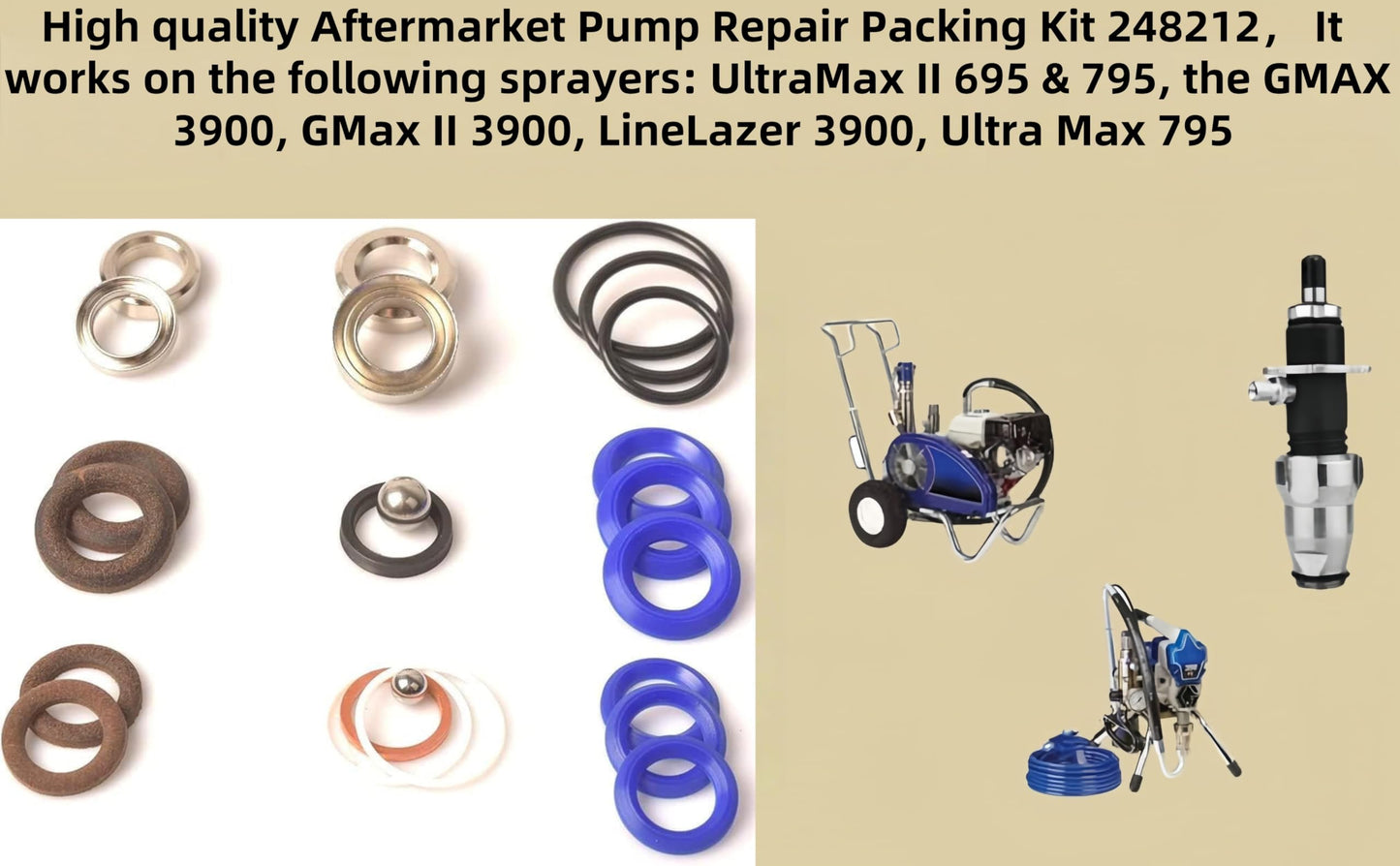 248212 Pump Repair Packing Kit for Graco Ultra Max II 695 795, LineLazer 3900, GMAX II 3900 | OEM Replacement Seal Kit | Airless Paint Sprayer Accessories