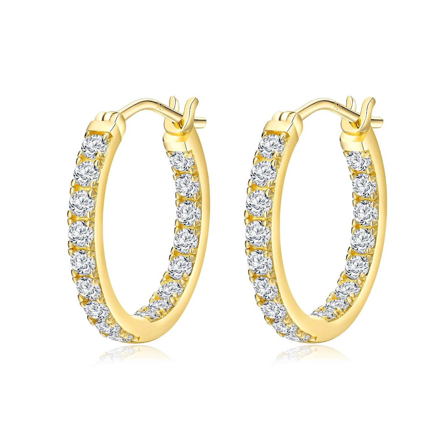 RANDES 14K Gold Plated Hoop Earrings for Women Hypoallergenic Cubic Zirconia Hoops Sterling Silver Created Diamond Large Round Earrings