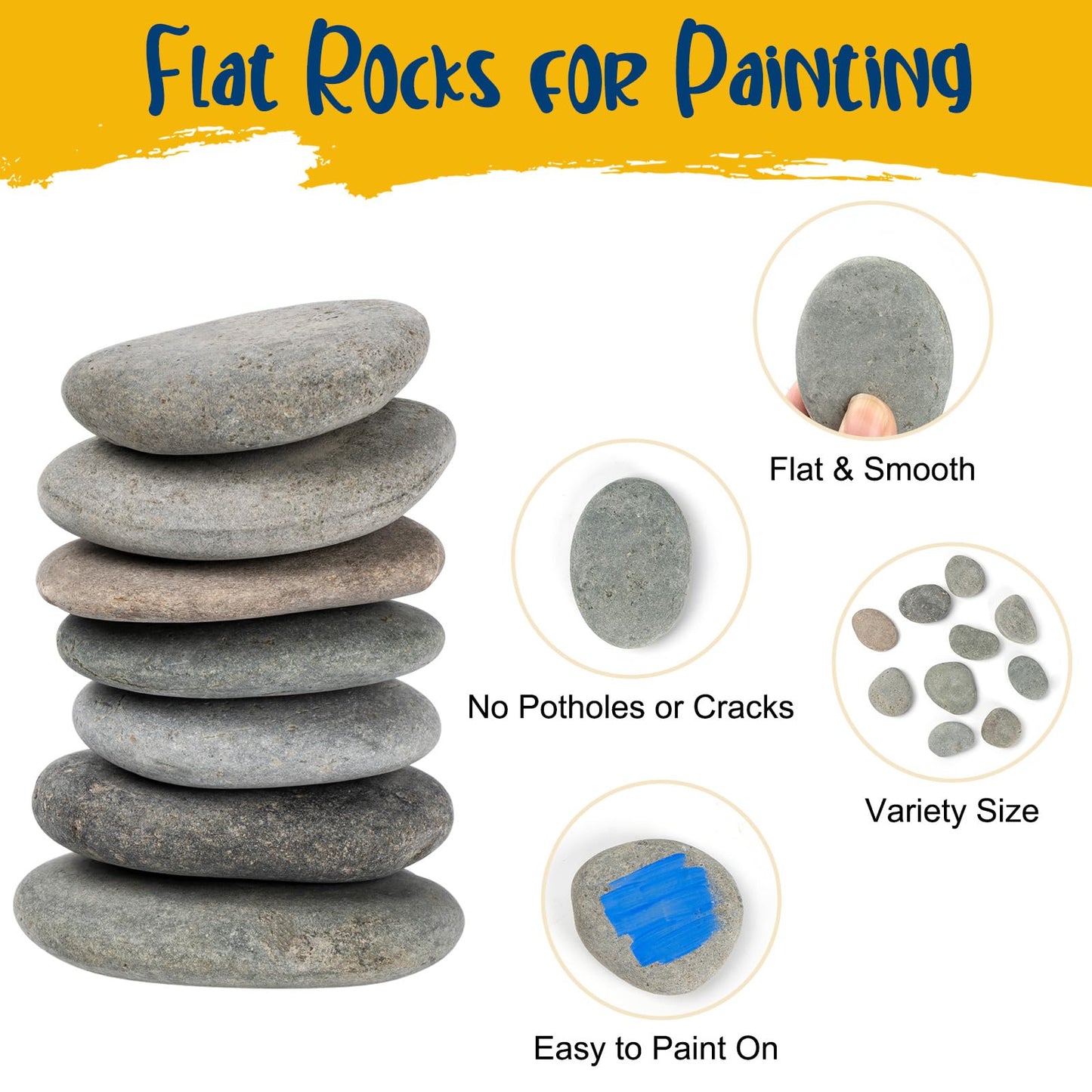 HFKPJRT 30 Pcs Large Flat Rocks for Painting, 2"-3" Natural River Stones 1.2"-2" Flat White Rock Bulk for Crafts, DIY, Kindness Rocks Garden Decoration