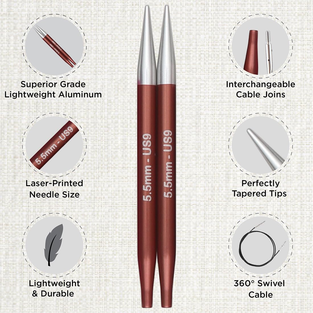 KnitPro Zing Deluxe Interchangeable Needle Set 5" (13cm) | 8 US Sizes (4 to 11)
