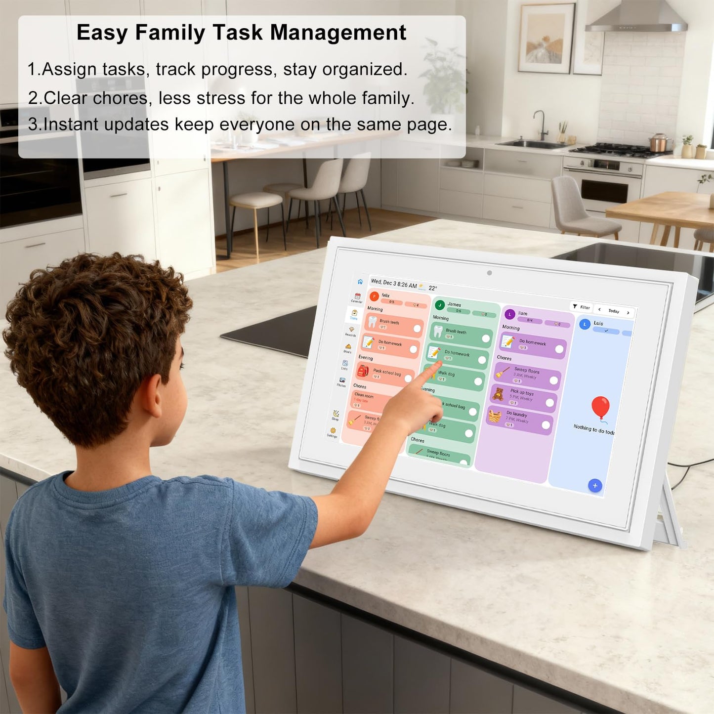 Digital Calendar with Touch Screen - 10.1 Inch Wall-mounted Smart Electronic Planner with Third-Party Calendar Sync, Chore Tracker, Meal Plan & Photo Display, Gifs for Mom