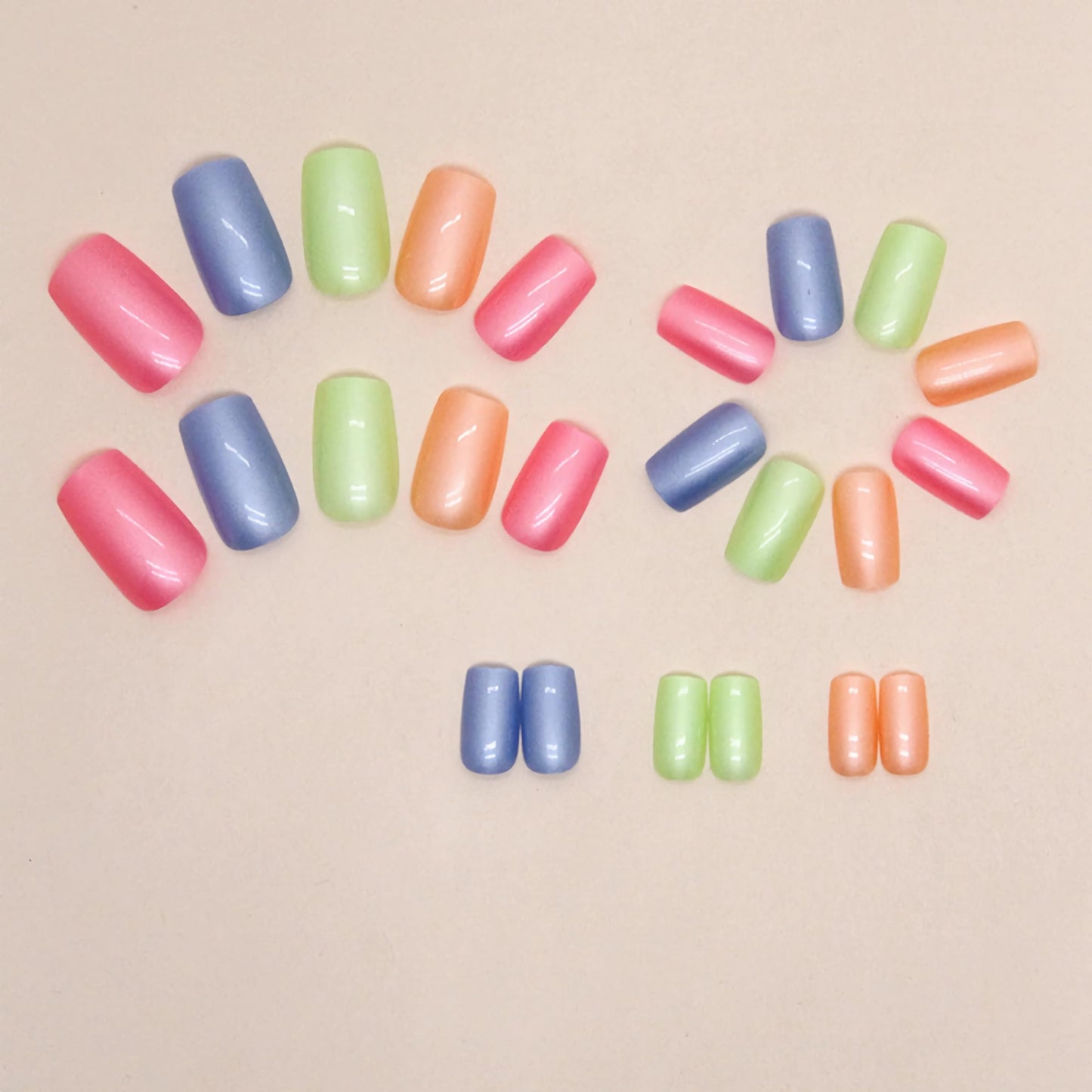 BABALAL Medium Press On Aurora Glue On Nails - 24Pcs Rainbow Design Full Cover Acrylic Squoval False Nails