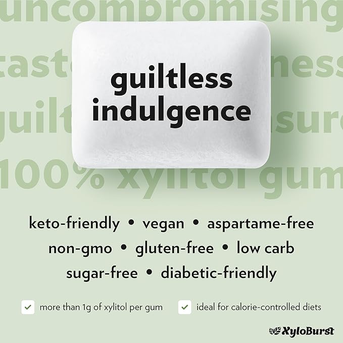 XyloBurst Gum | Xylitol Chewing Gum | Sugar Free, Gluten Free, Keto Friendly | Aspartame Free Gum For Oral Health | Green Tea | 500-Count Bag