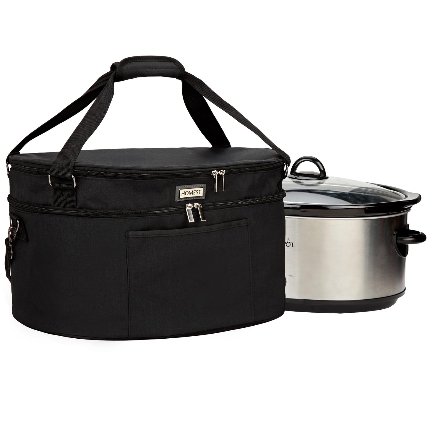 HOMEST Slow Cooker Bag for Crock-Pot 6-8 Quart, Insulated Travel Carrier with Easy to Clean Lining, Carry Case with Top Zip Compartment and Accessory Pocket