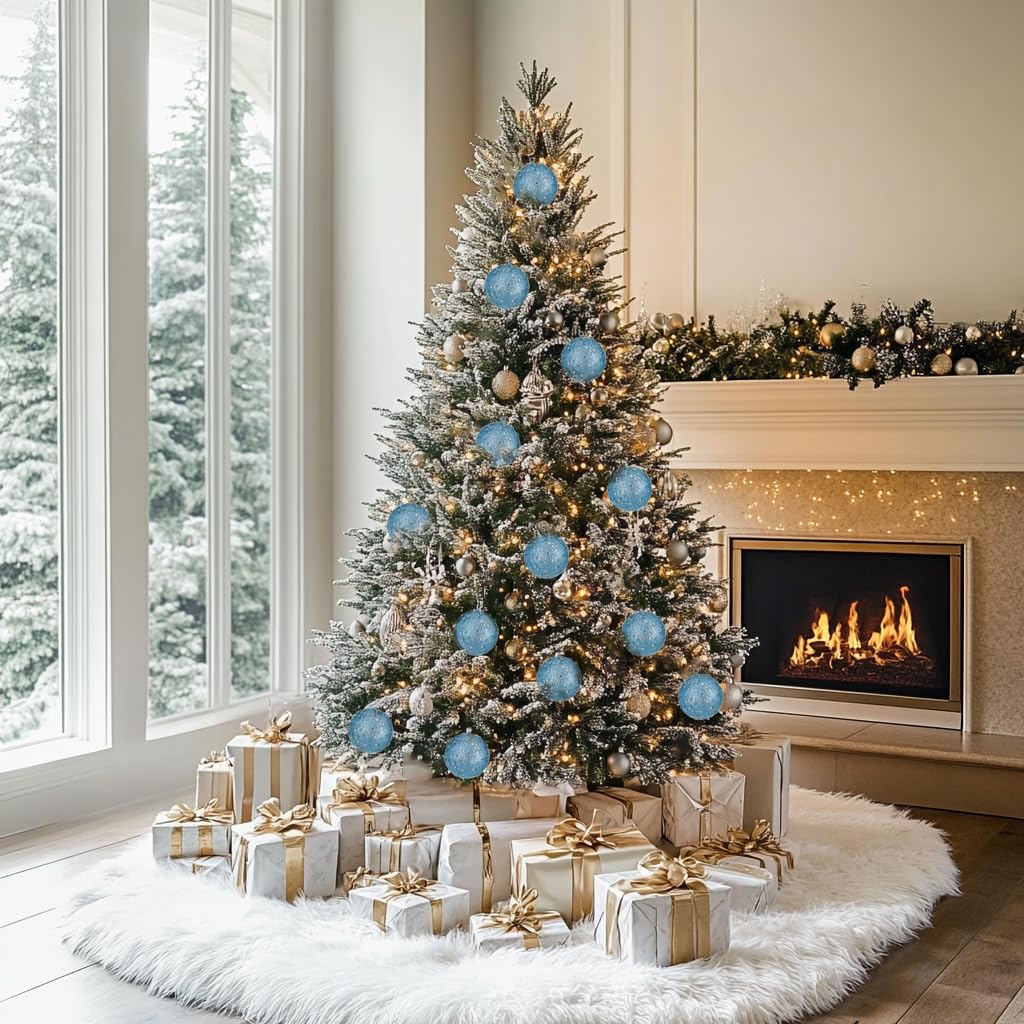 4" Large Christmas Balls Ornaments 6 Pcs Shatterproof Big Grey Blue Christmas Ornaments for Xmas Tree Bulk Glitter Big Xmas Tree Ornament for Trees Halloween Holiday Wedding Party Decoration