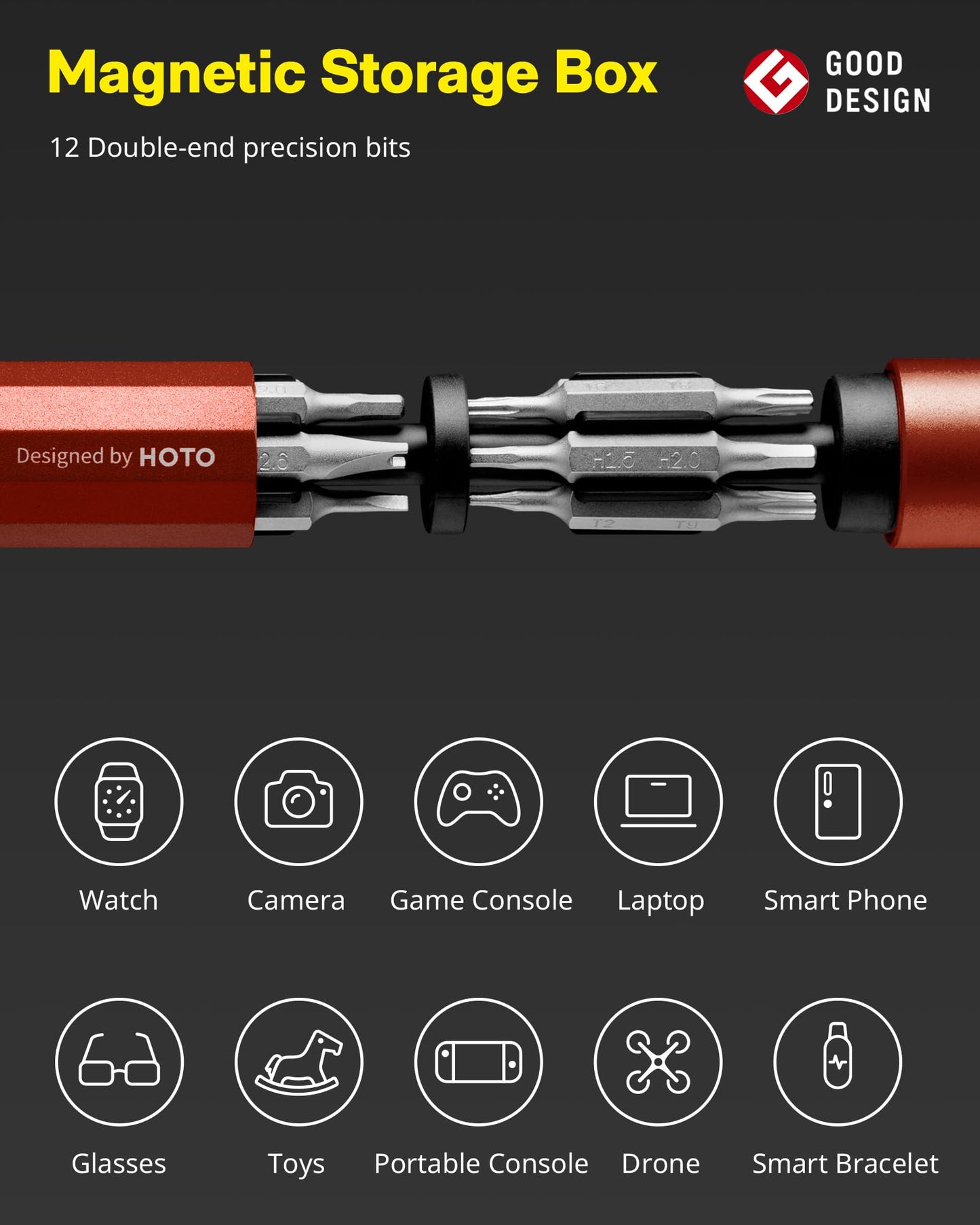 HOTO 24 in 1 Mini Screwdriver Set, Magnetic Torx Bit Set, Eyeglass Repair Kit, EDC Pen Screwdriver for Electronics, Watches, Phones, Laptops, Cameras, Gadgets for Men, Cinnabar Red