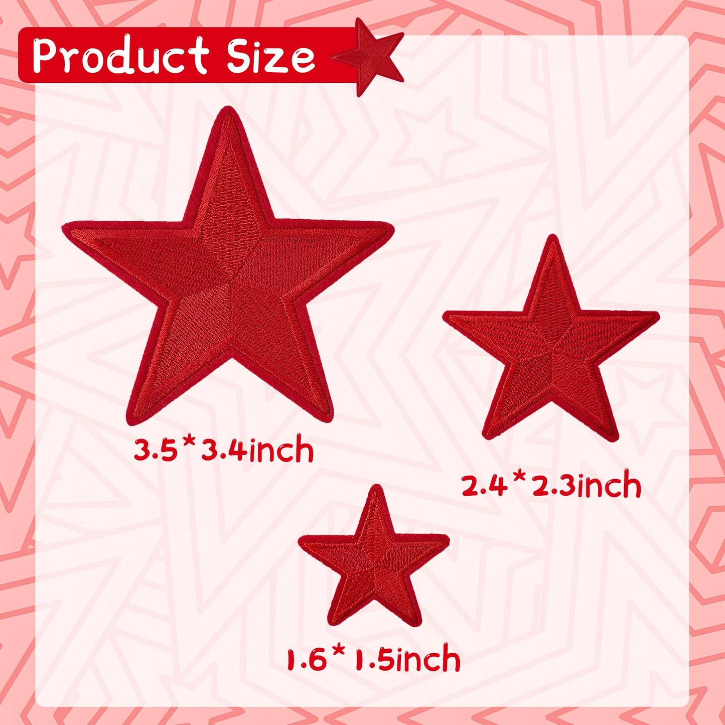 RF-patch 24PCS Star Patches Iron on, Red Star Iron on Patches for Clothes, Dress, Hat, Socks, Jeans, Machine Washable