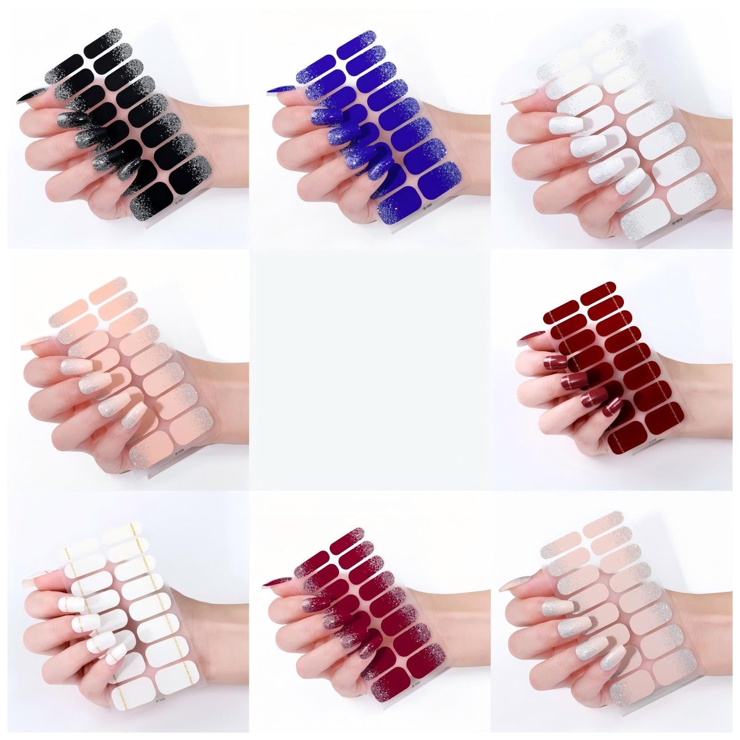 SIUDXA Gel Nail Wraps - 8 Sheets Glitter Solid Color Semi Cured Nail Strips, Full Cover Self-Adhesive Stickers, Long Lasting Salon Quality Manicure