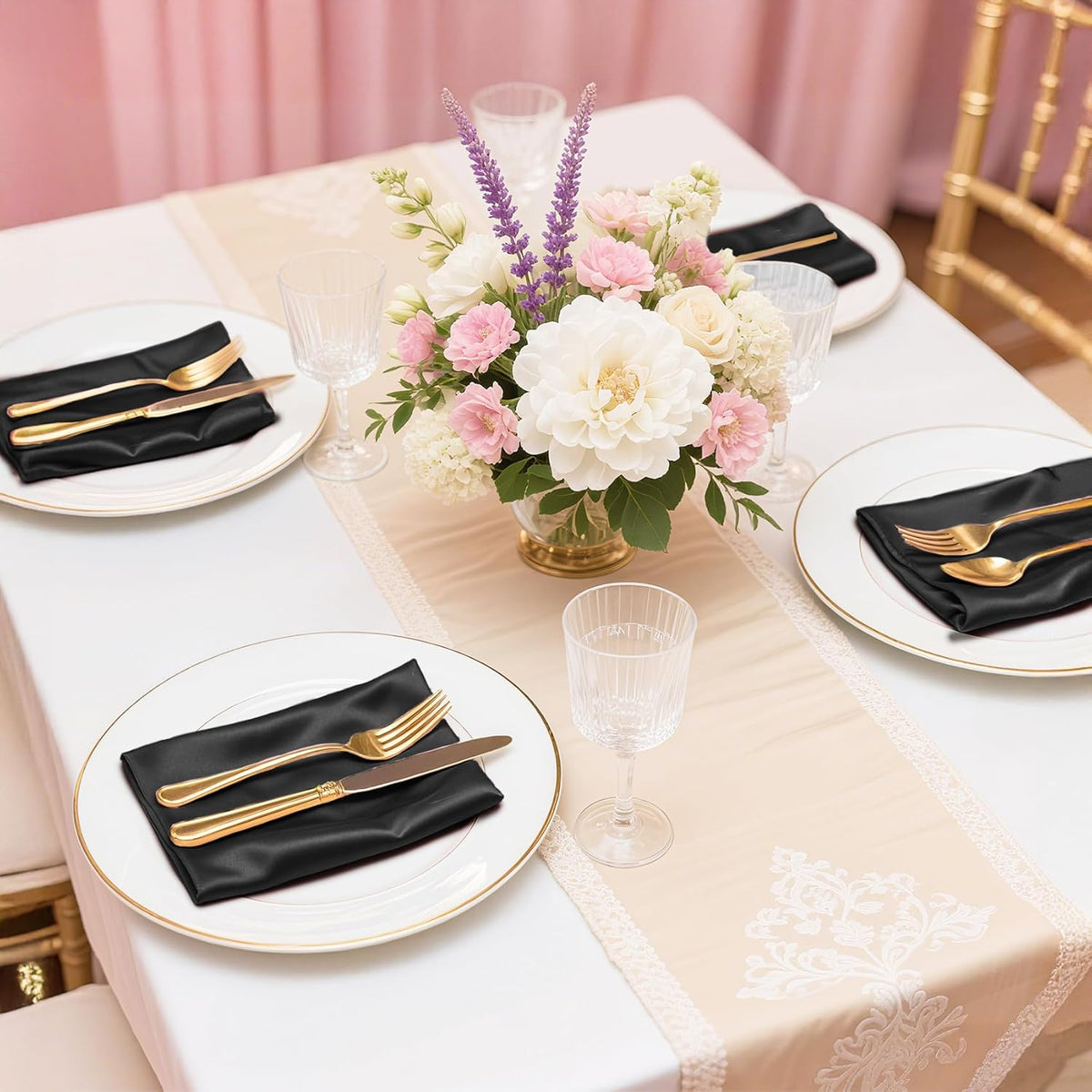 Bailarina 40 Pack Black Satin Napkins,17x17 Inches Wedding Napkins Square Soft Silky Table Napkins Bulk Decorative Elegant Cloth Napkin for Party Decoration, Banquet,Wedding,Graduation