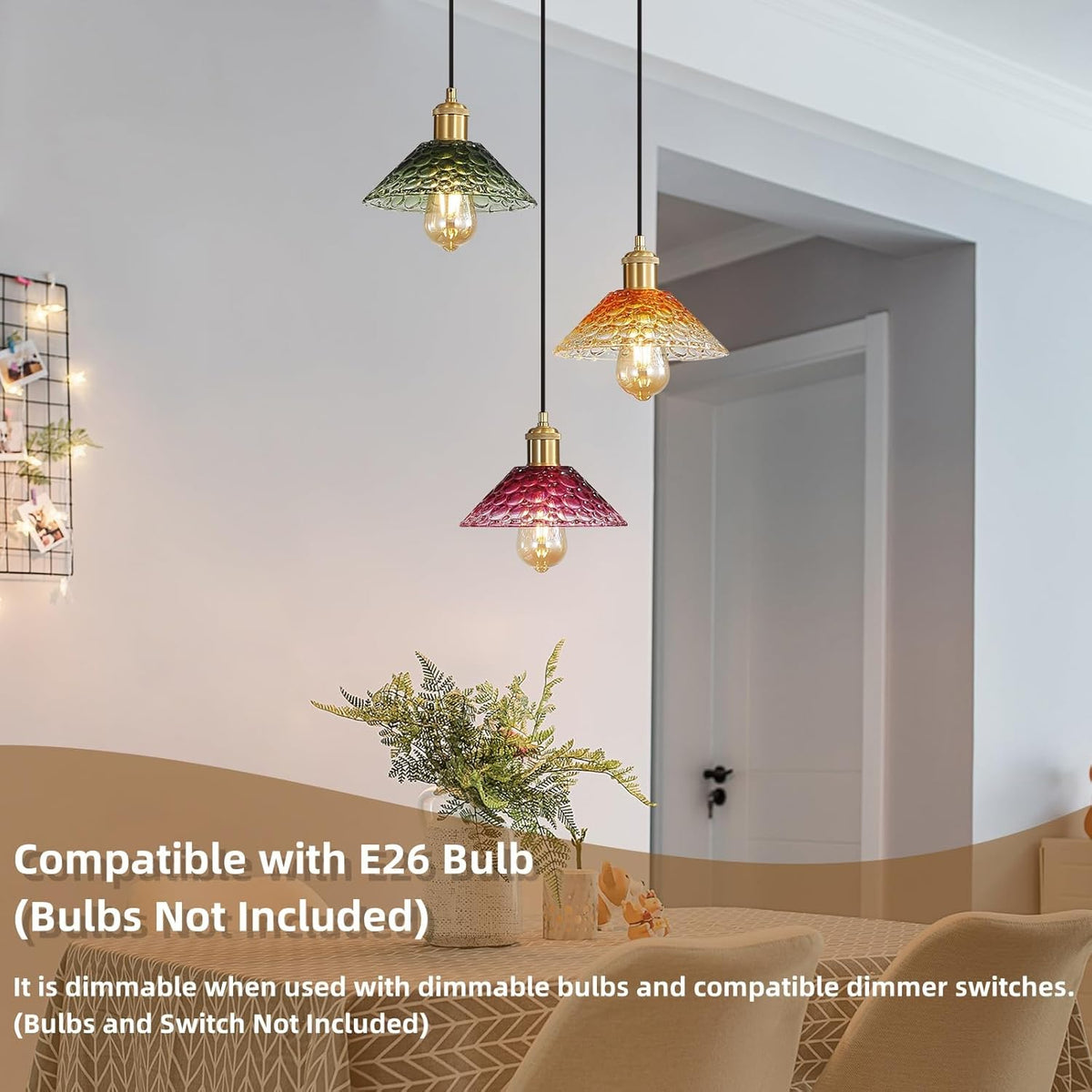 Glass Ceiling Chandelier,3-Light Colorful Hanging Pendant Light,Mid Century Modern Glass Pendant Light Fixture for Dining Room, Hallway, Living Room,Farmhouse,Kitchen Island