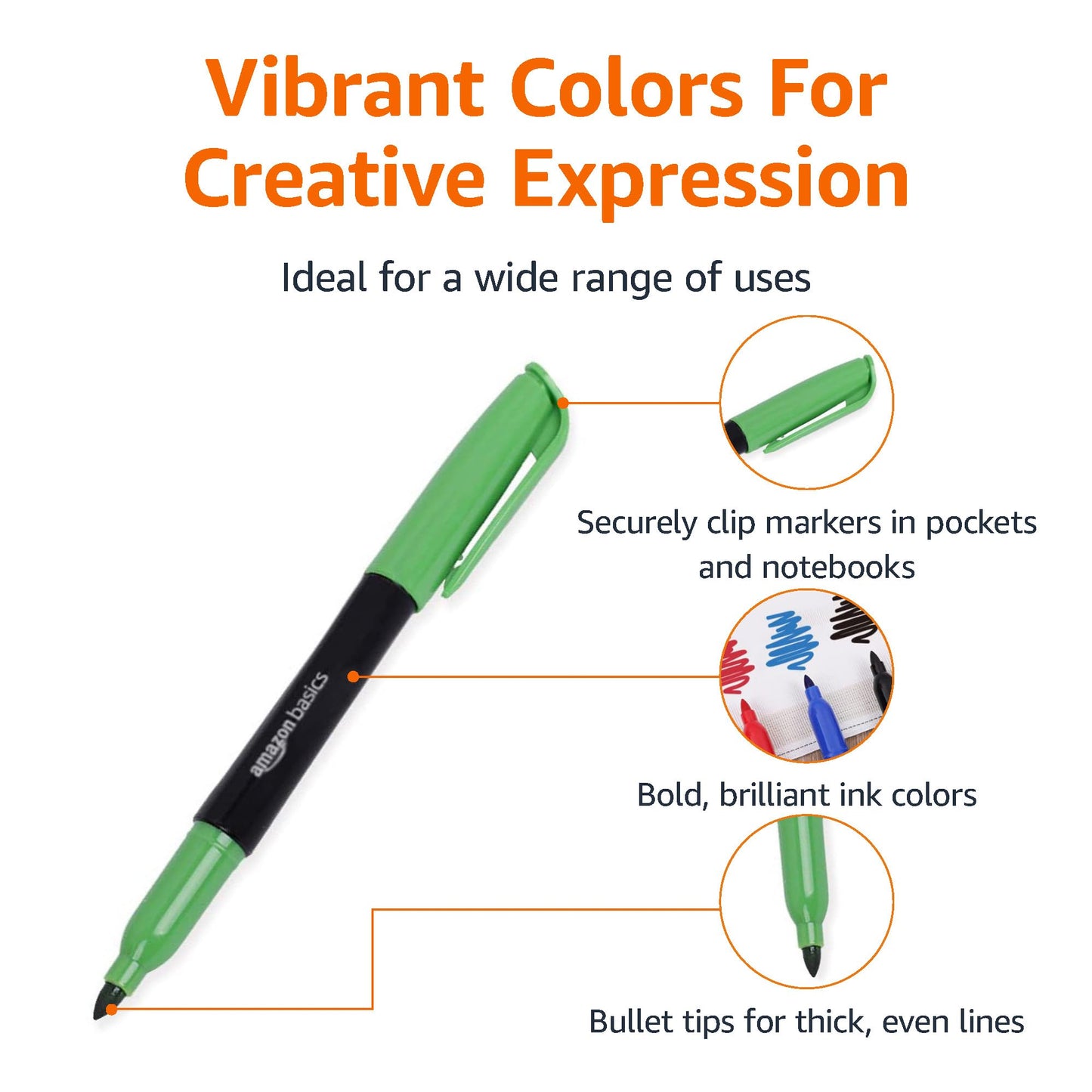 Amazon Basics Vibrant Fabric Markers for T-Shirt, Clothes, Tote Bags, Bold Colors, 8-Pack
