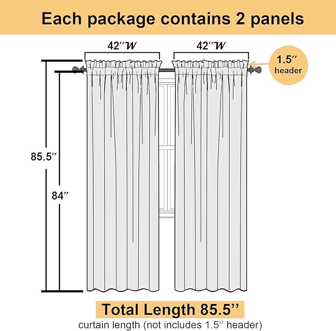 Lecloud Goose Yellow Sheer Curtains 84 Inches Long 2 Panels, Light Filtering Rod Pocket Bedroom Curtains, Airy Voile Farmhouse Window Drapes for Living Room Dining Room, Each Panel 42" W x 84" L