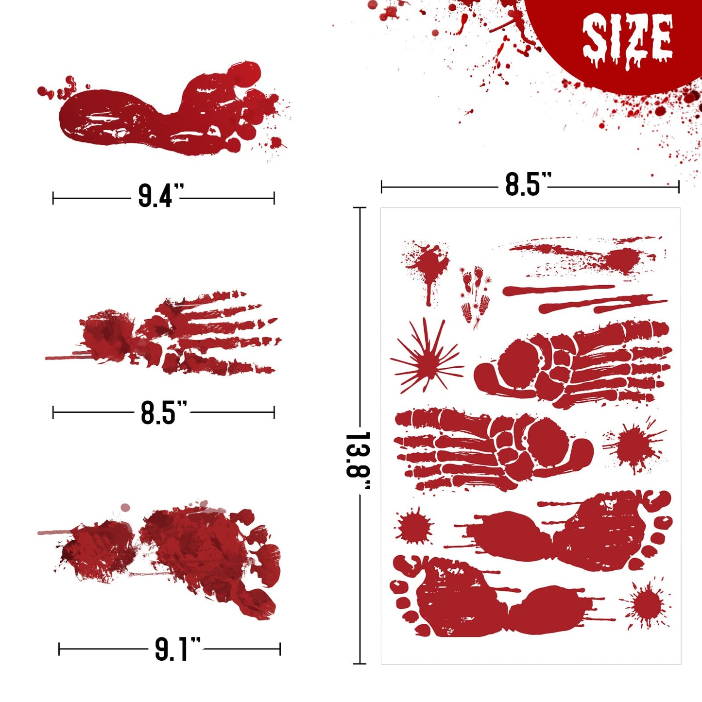 128 Pcs Halloween Footprints Floor Clings - Bloody Halloween Decorations, Floor Stickers Decals for Party Supplies (12 Sheets)