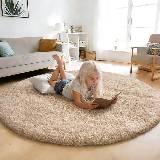 yulidayang Fluffy Round Area Rugs for Bedroom,5'X5'Shag Circle Area Rugs for Girls Room,Non Slip Fuzzy Plush Rug for Kids Room Living Room and Dorm Home Decor Rug