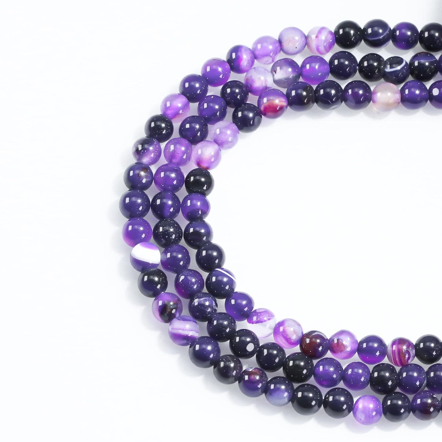 6mm Natural Gemstone Round Purple Stripe Agate Loose Beads for Jewelry Making Bracelets Necklace Earrings Art Craft (60-62pcs/strand)