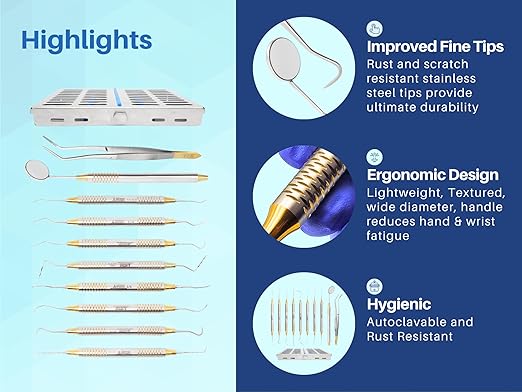 ARTMAN INSTRUMENTS Dental Hygienist Tool Kit (10 PCs) – Includes Mirror, Probe, Tweezer, Scalers, Pocket Probe, Curettes – Prophylaxis Teeth Cleaning Set, Autoclavable, with Sterilization Cassette