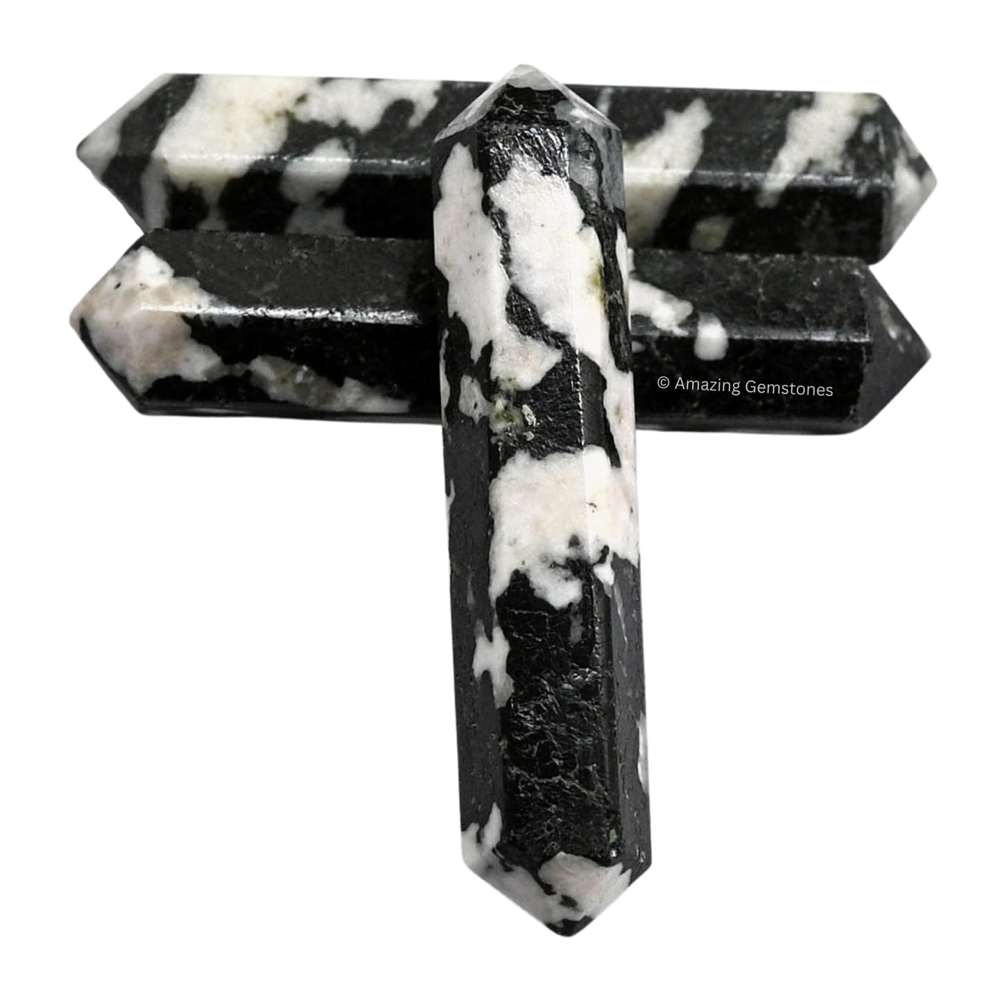 Amazing Gemstone Black and White Tourmaline Crystal Points Bulk Healing Crystals & Stones - Pack of 3 Double Terminated Healing Wand Point Bulk Crystals for Crafts, Crystal Grid, DIY for Beginners