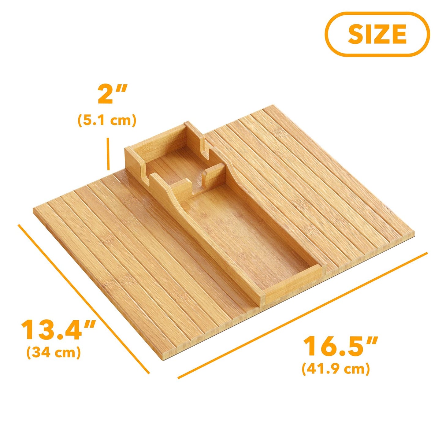 SpaceAid Bamboo Couch Cup Holder, Anti Falling Foldable Sofa Armrest Tray with Cup Holder, Couch Arm Side Table Organizer for Drink Cup Remote Snacks (Natural)