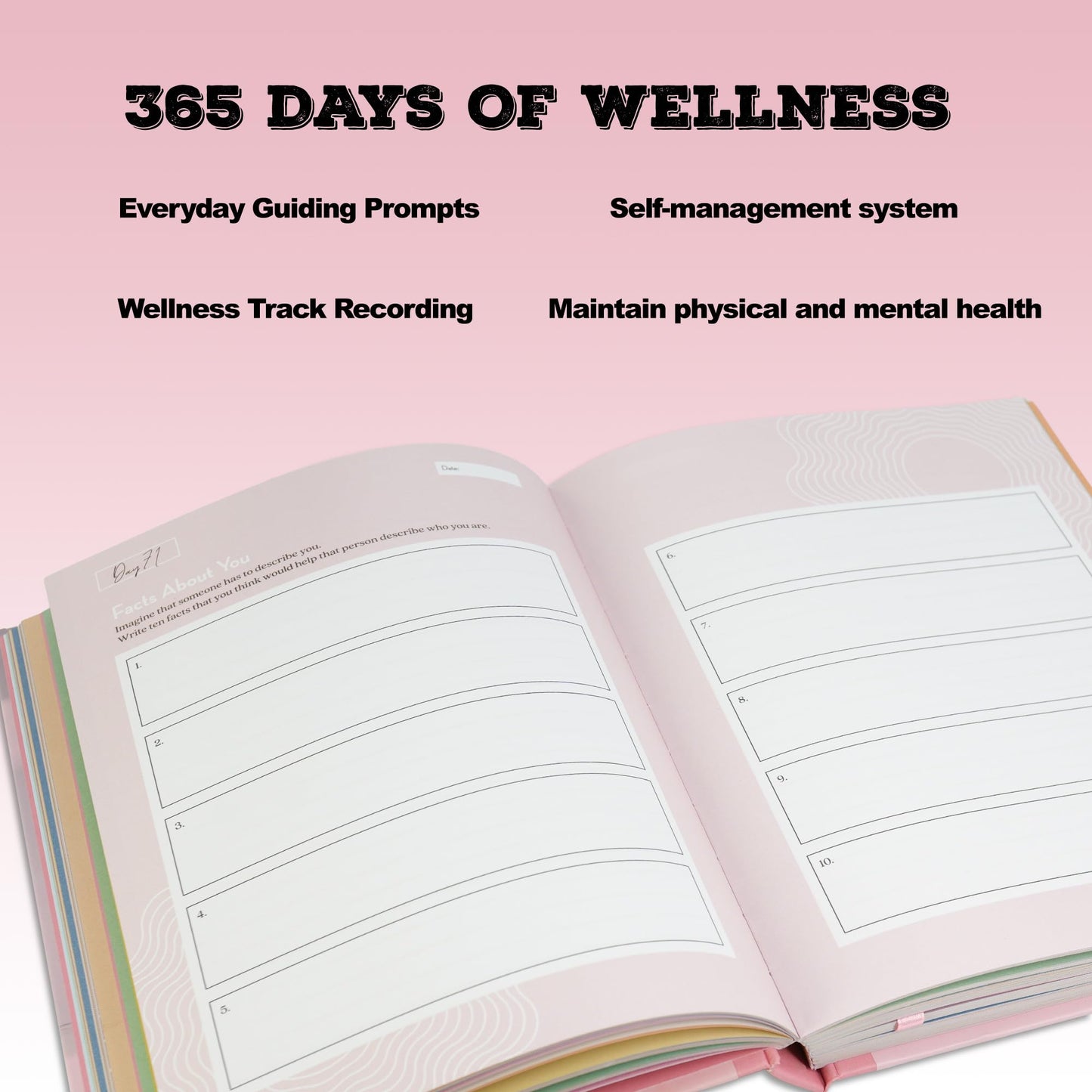 Navkejon 365 Day Wellness Journal, Daily Prompts Guided Notebook for Personal Growth Self Care Mindfulness Discovery Thoughtful Diary