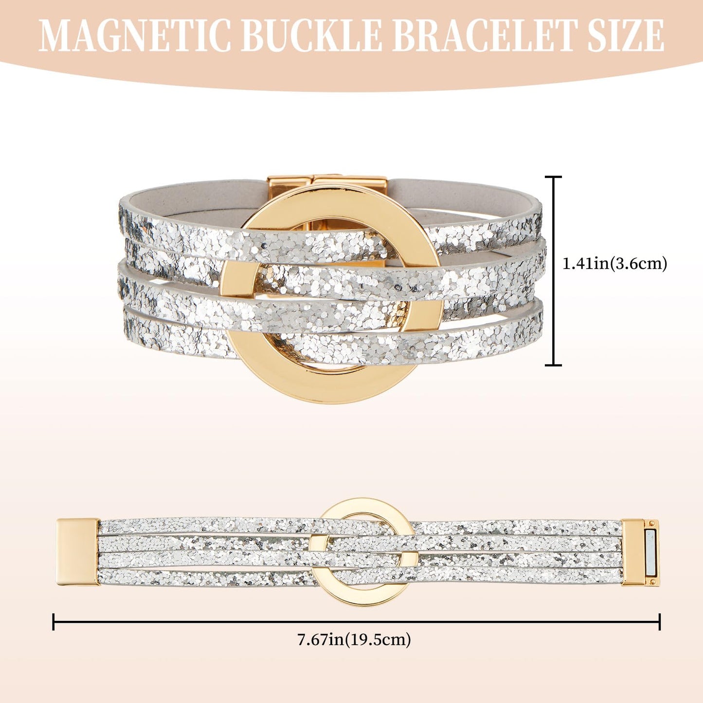 QIUTIMIY Leather Bracelets for Women Trendy Boho Cuff Bracelet Layered Bangle with Clasp Hand Wrist Jewelry Western(Style 9-Silver)