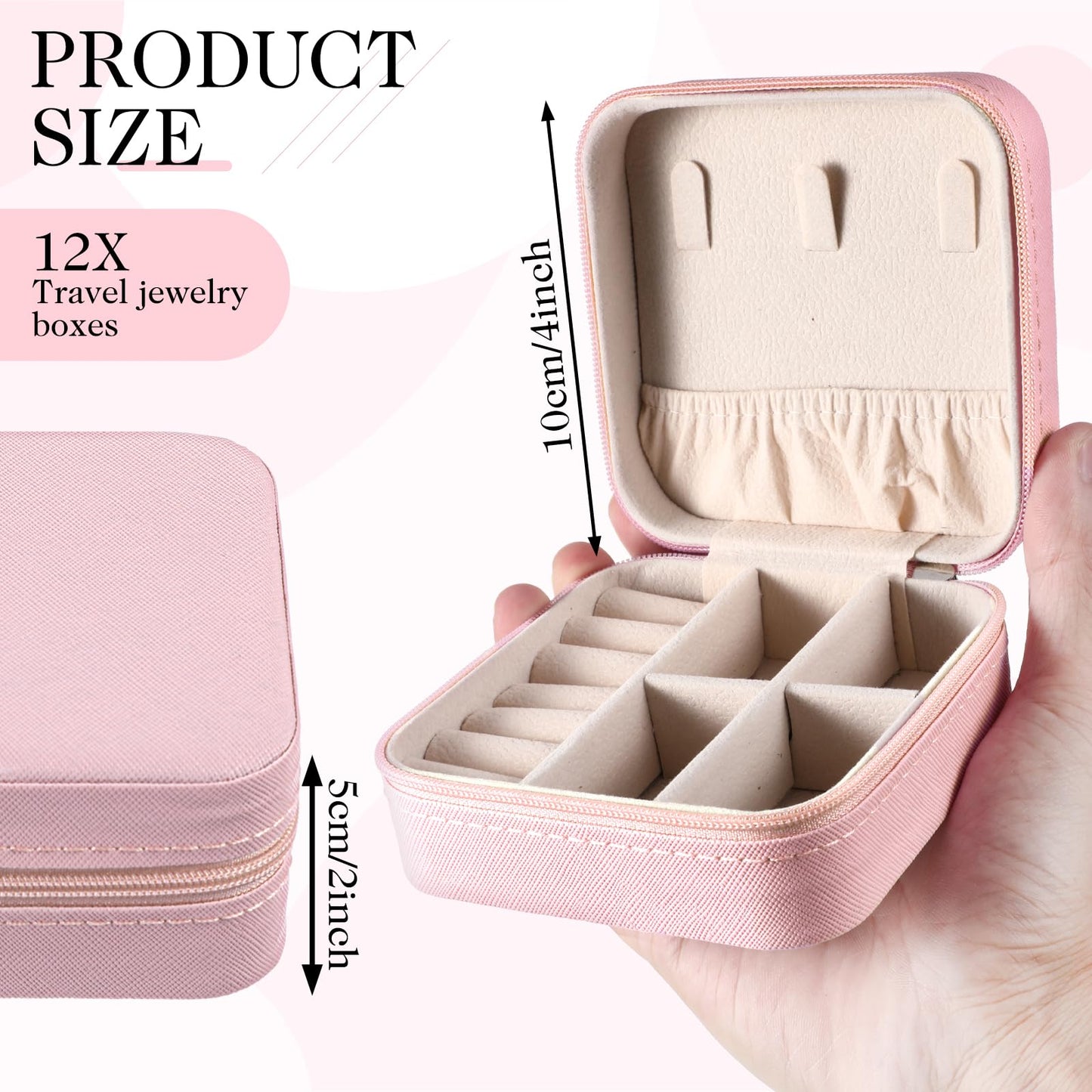 JOUTYFOR 12 Pcs Mini Travel Jewelry Case Bridesmaid Proposal Gift Boxes, Small PU Leather Earring Organizer, Bulk Travel Accessories Portable Jewelry Holder (Pink)