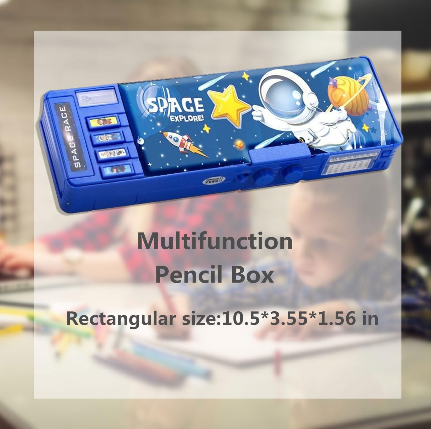 Pop up Multifunction Pencil Case for Kids Unique Stationery Set School Supplies Astronaut Pen Box for School Students Cute Pencil box for Boys with Sharpener Password Lock Schedule Whiteboard(Blue）