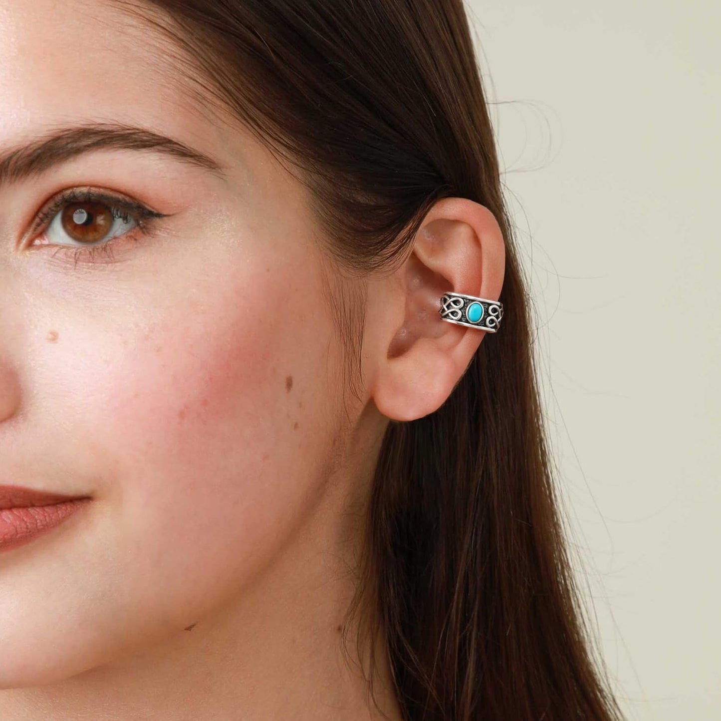 925 Sterling Silver Turquoise Celtic Knot Oxidized Ear Cuffs For Women, Sterling Silver, Turquoise