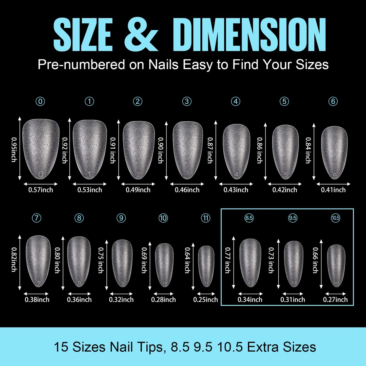 TOMICCA Medium Almond Nail Tips - 450Pcs 15 Sizes Soft Acrylic Gel Nails Double-sided Matte Pre-Shaped Fake Nails, Full Cover Clear Nails Gelly Press on Flase Nail Tips for Nail Extensions Nail Salon