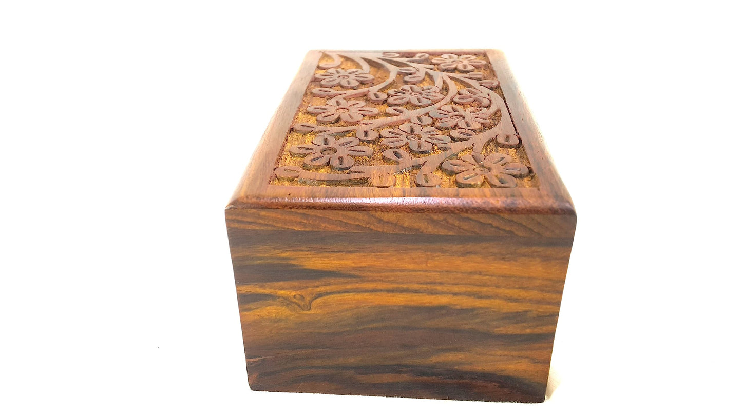 Handcrafted Wooden Urn Box for Human & Pet Ashes – Small Engraved Cremation Memorial Keepsake – Decorative Burial Box for Dogs, Cats, and Loved Ones