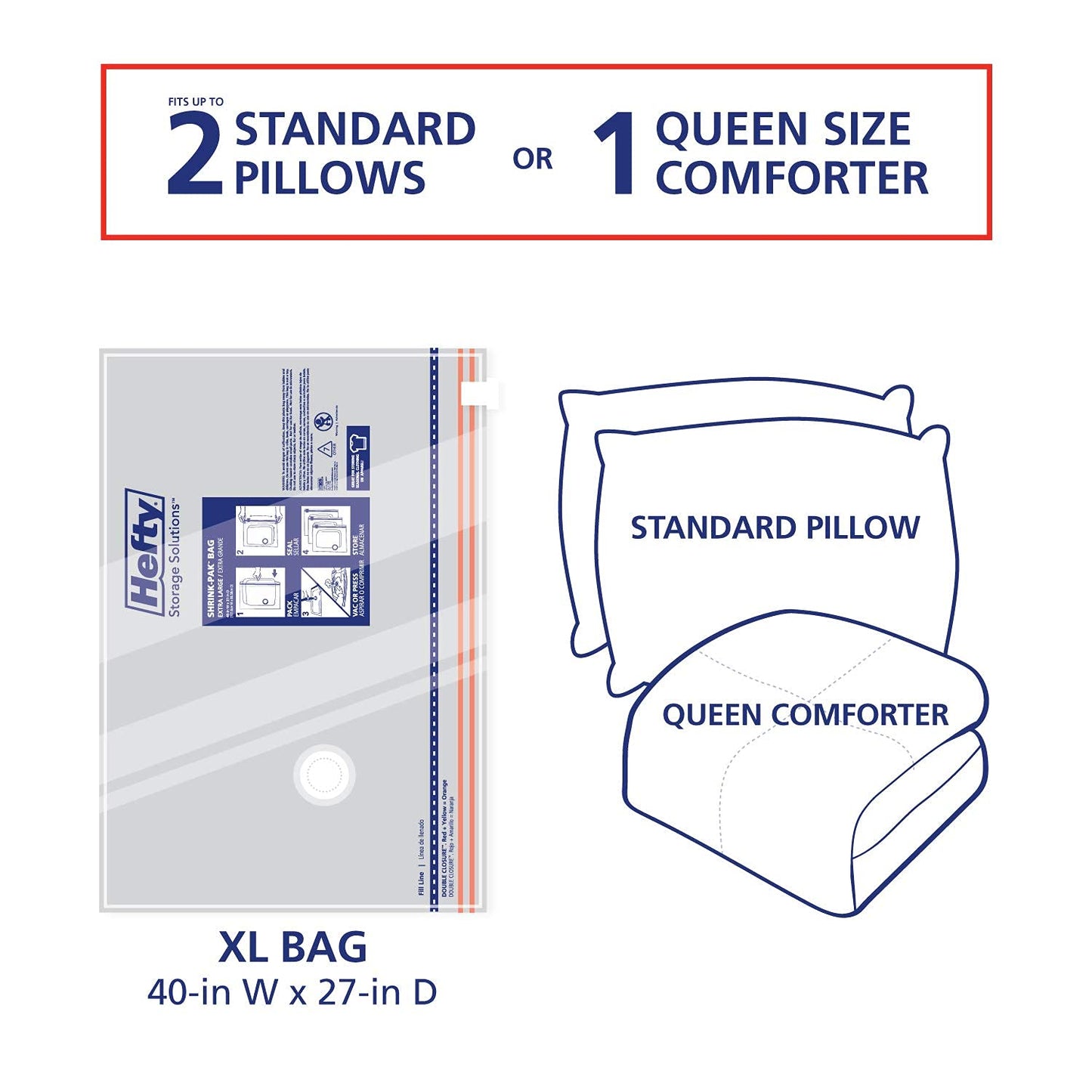 Hefty Shrink-Pak - 3 Extra Large Vacuum Storage Bags for Clothes, Pillows, Towels, or Blankets - Space Saver Vacuum Sealer Bags Ideal Under Bed Storage Solutions