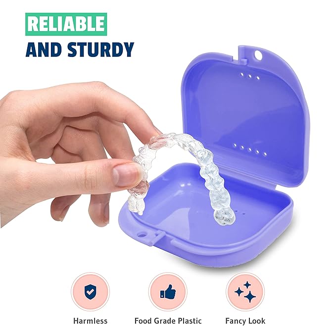 Retainer Case - Pack of 2 - Odorless Mouth Guard Case-Retainer Holder-Ventilated, Durable & Hygienic Night Guard Case for Carrying and Protecting Braces, Partial Dentures & Aligners-3.14 x 3.14 x 1.1