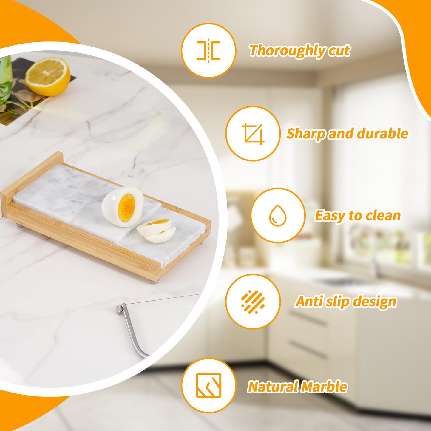 Xinglinsaiter Cheese Slicer Cheese Cutter with 4 Replacement Wires,High & Low Marble Cutting Table Top,with cutting Wire replacement device,for Block Cheeses, Butter, Sausage etc.(White)