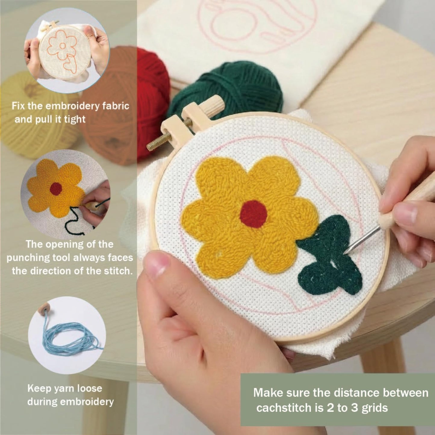 TINKAZ DIY Punch Needle Tote Bag Kit for Beginners, Embroidery Craft Set with Canvas Tote Bag, Yarn & Punch Needle Tool, Handmade Embroidery Kit for Creative Gift Idea