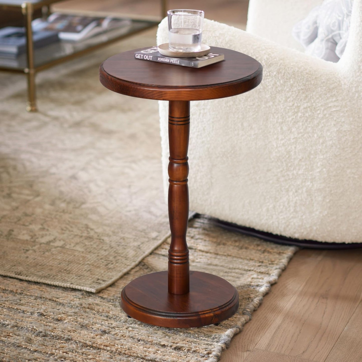 LAPTAIN Small Round Side Table, 13 Inch Solid Wood Drink Table with Pedestal Base, 20.5 Inch Tall Accent Martini Table for Living Room, Bedroom, Sofa & Small Spaces, Espresso