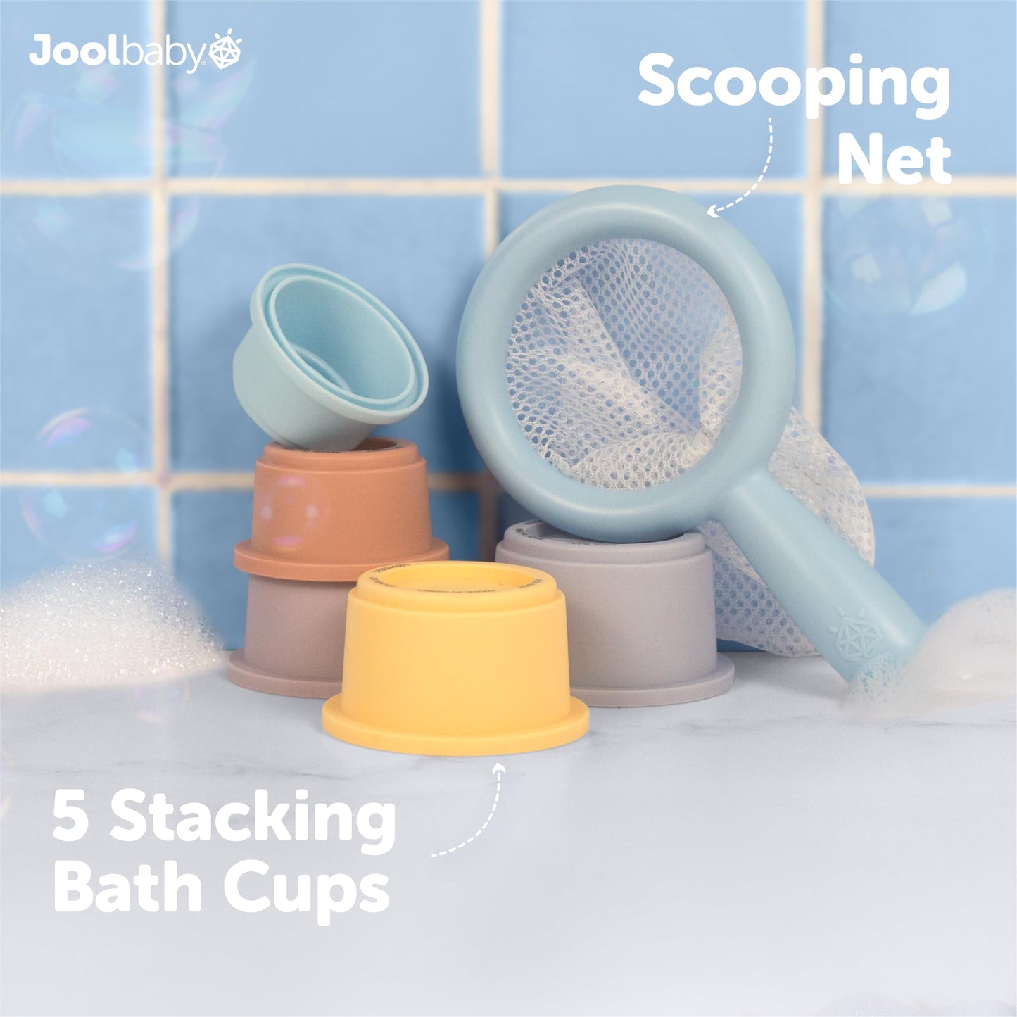 Jool Baby 15-Piece Bathtub Toys Gift Set – Bath Squirts, Rubber Ducks, Whale Fidget Spinner Toy – Bath Toy Storage Organizer Included