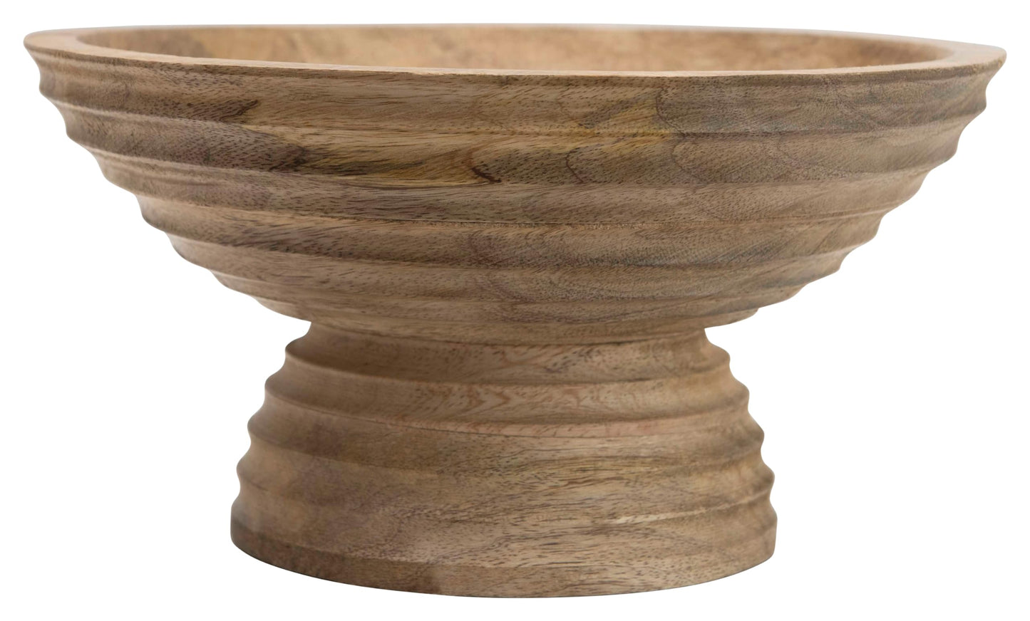 Creative Co-Op Ridged Mango Wood Footed Bowl, Brown