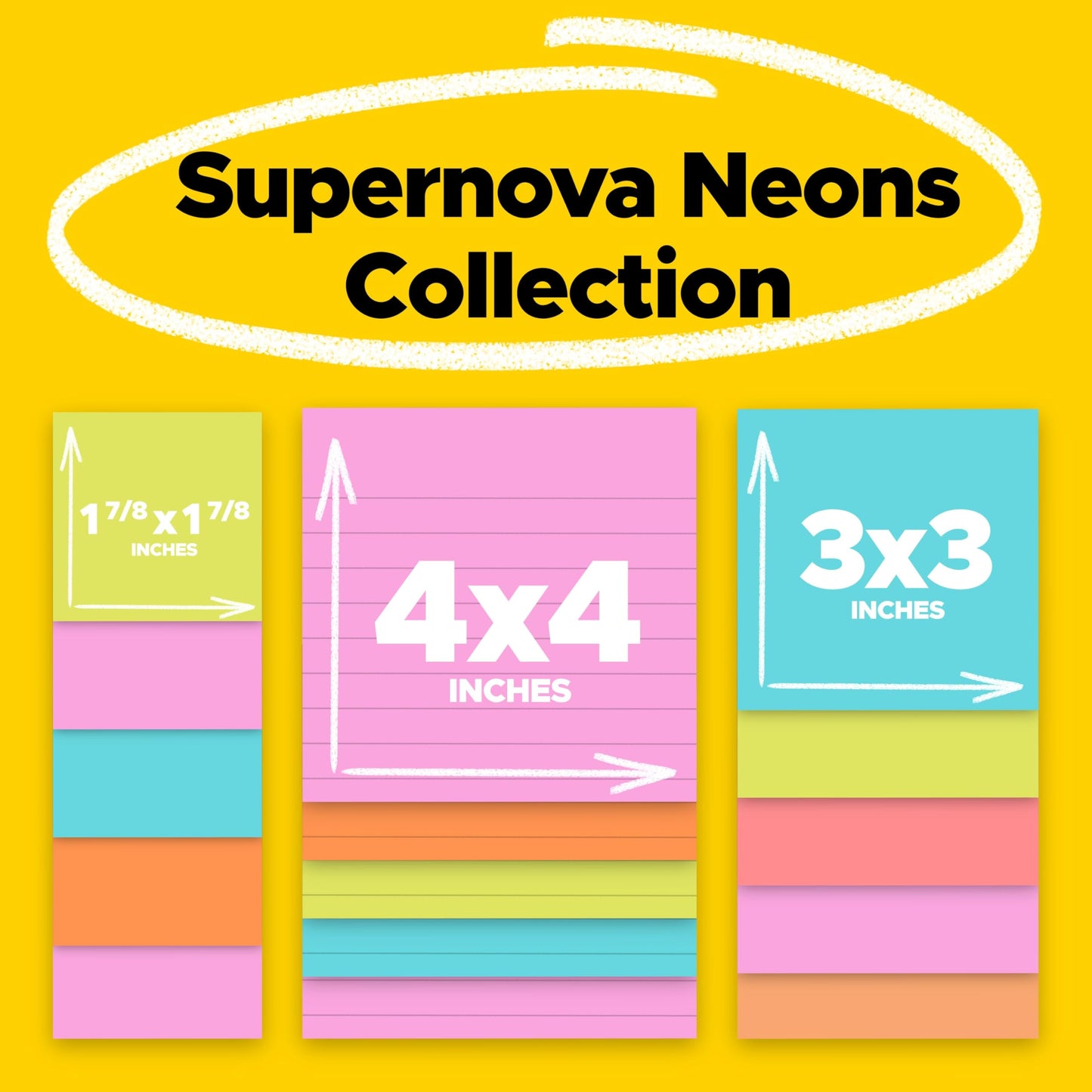 Post-it Super Sticky Notes, 15 Sticky Note Pads, Multi-Size., School Supplies, Office Products, 2X the Sticking Power, Supernova Neons Collection