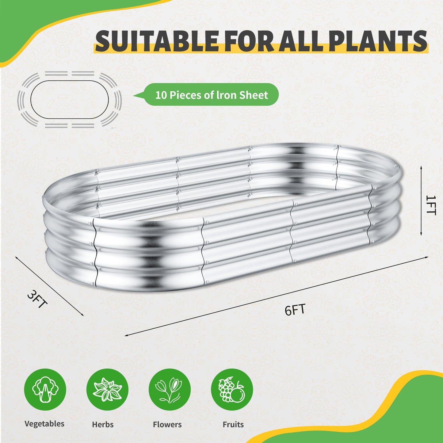 HOOPLE 2 Pack Raised Garden Bed 6x3x1FT, Galvanized Metal Raised Garden Bed Outdoor, Oval Design with Open Base for Better Drainage, Easy Gardening for Vegetables, Flowers & Herbs