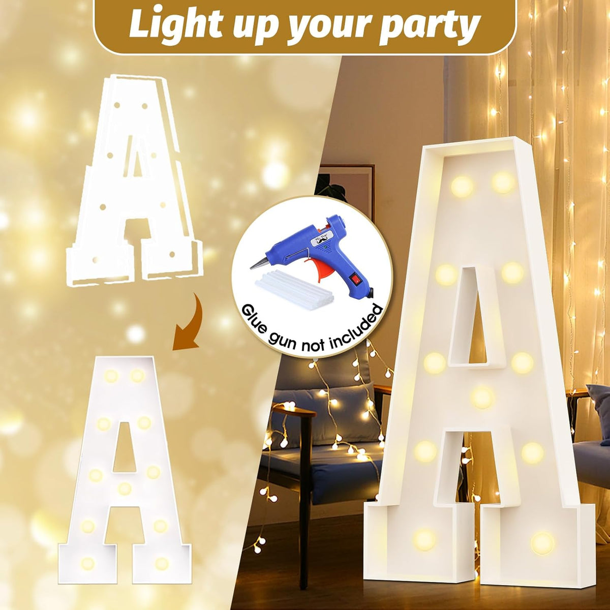 Ledido 4FT Marquee Light Up Letters Large Light Up Letters for Party Decoration, Marquee Letter for Birthday Graduation Baby Shower Wedding, Pre-cut Foam Board Assembly Required Letter Y