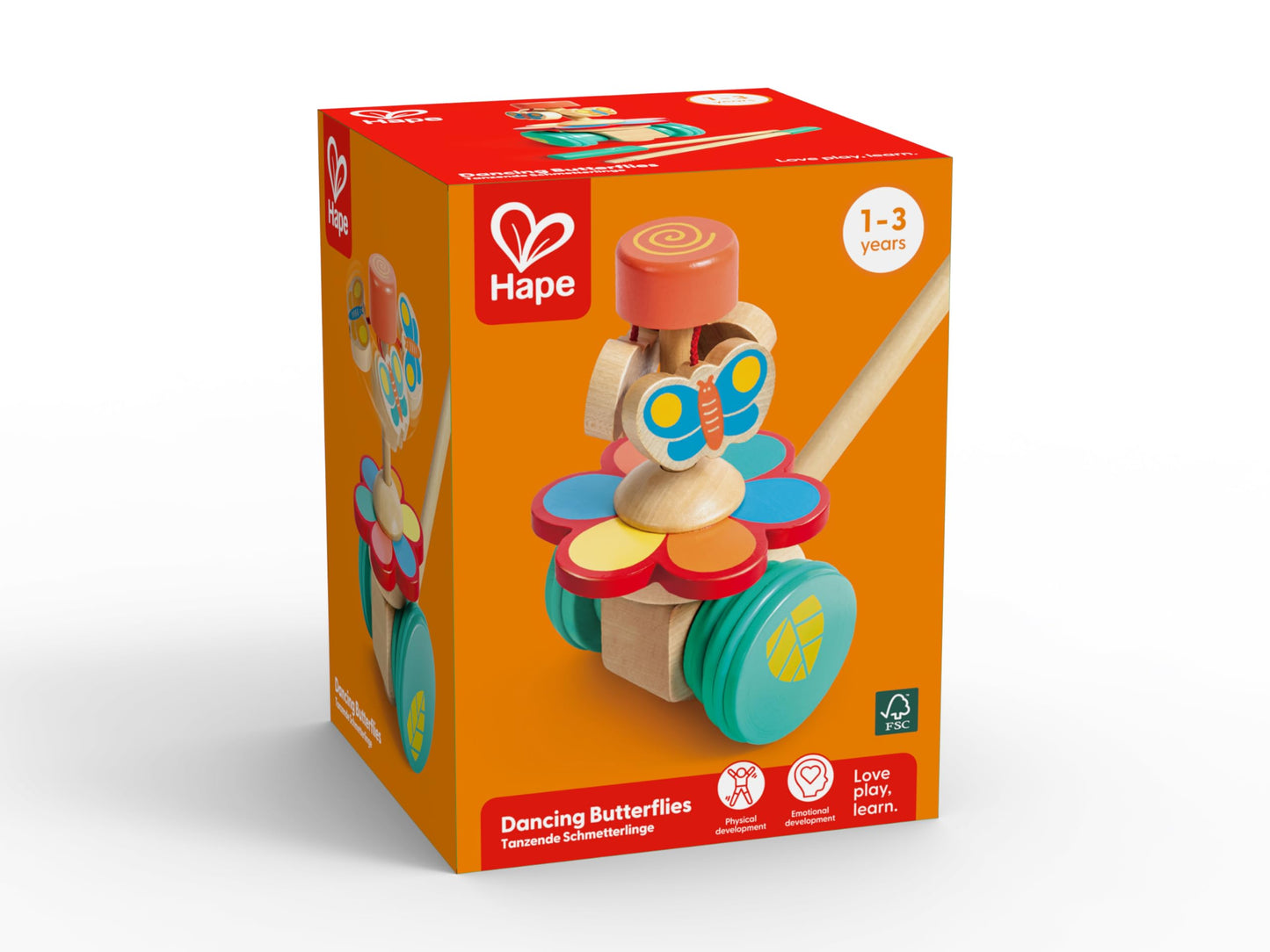 Hape Dancing Butterflies Push and Pull Toy, Assorted Colors, 12+ Months, L: 4, W: 6.9, H: 22.2 inch