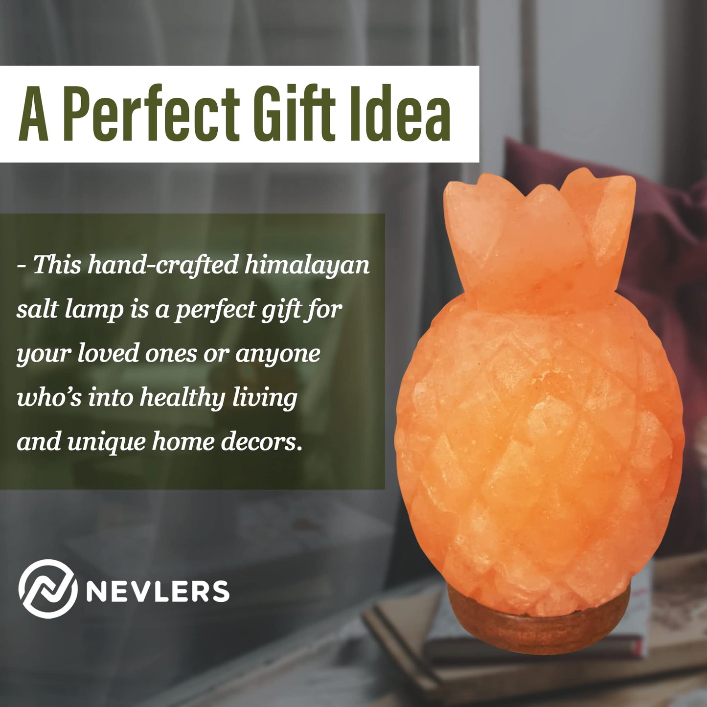 Nevlers Pineapple Shape Pink Himalayan Salt Lamp w/Wood Base| 7-8 lbs & 7"- 8" Tall Himalayan Pink Salt Lamp w/Dimmer Cord & Light Bulb| 100% Salt Rock Lamp | Ambient Salt Crystal Lamp for Home Decor