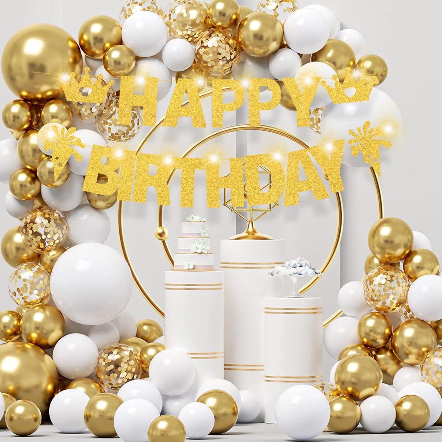 129Pcs DIY Custom Letter Banner Glitter Customizable Banner Kit 0-9 Numbers DIY Happy Birthday Letters Light Rope Personalized Banners for Wedding Birthday Party Decorations Supplies(Dazzling Glod)