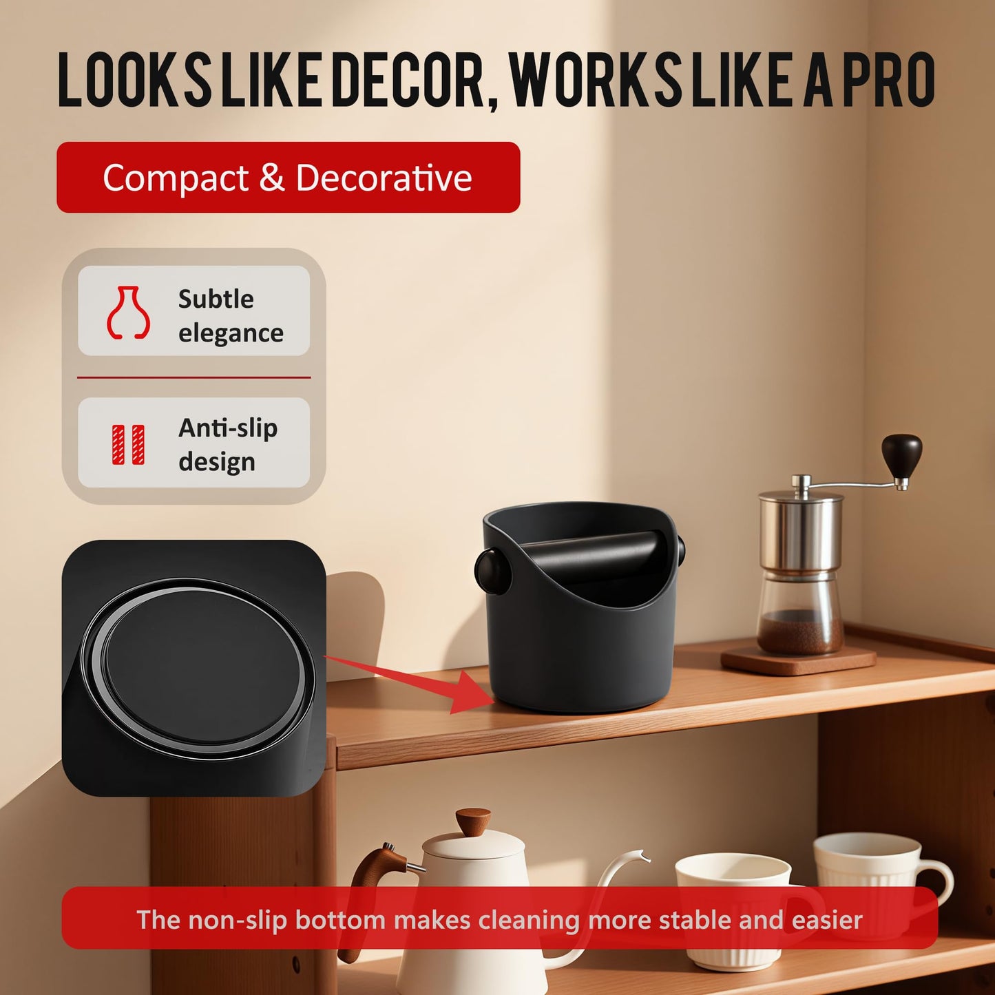 Li&Zhao Espresso Knock Box - Premium Knock Box for Espresso Machines with Non-Slip Base, Includes Brush and Dust Blower, Knock Box Espresso Accessory for Home, Suitable for 51-53mm Knock Box(Black)
